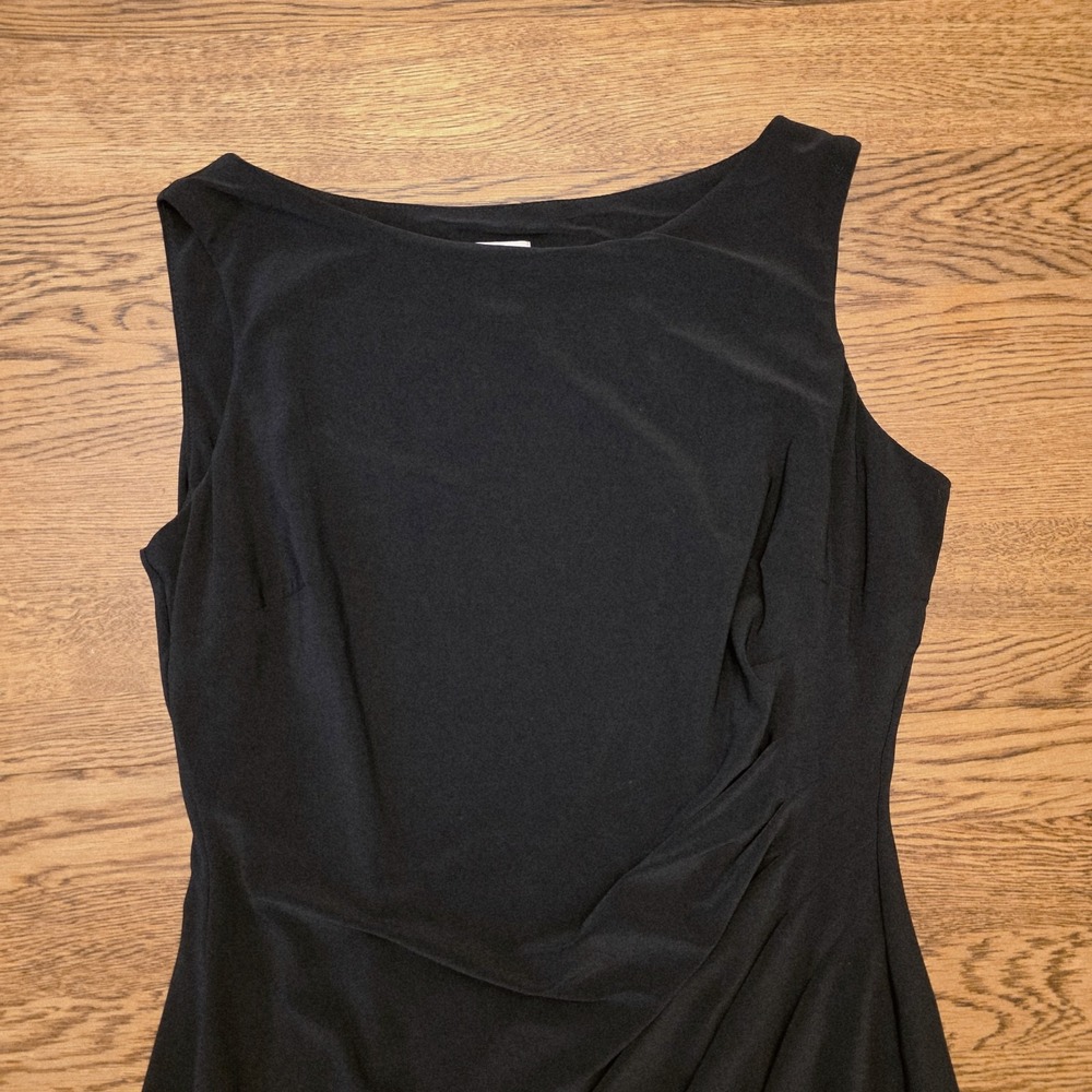 Slimming Anne Klein 8 Black Stretch Sleeveless Faux-Wrap Dress Lined Work Formal